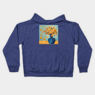 Cute Abstract Flowers Mostly in a Blue Vase Still Life Painting Kids Hoodie